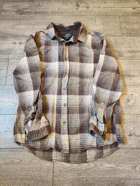 Pendleton Lodge Mens Virgin Wool Long-Sleeve Button-Up Shirt Size L Brown Plaid